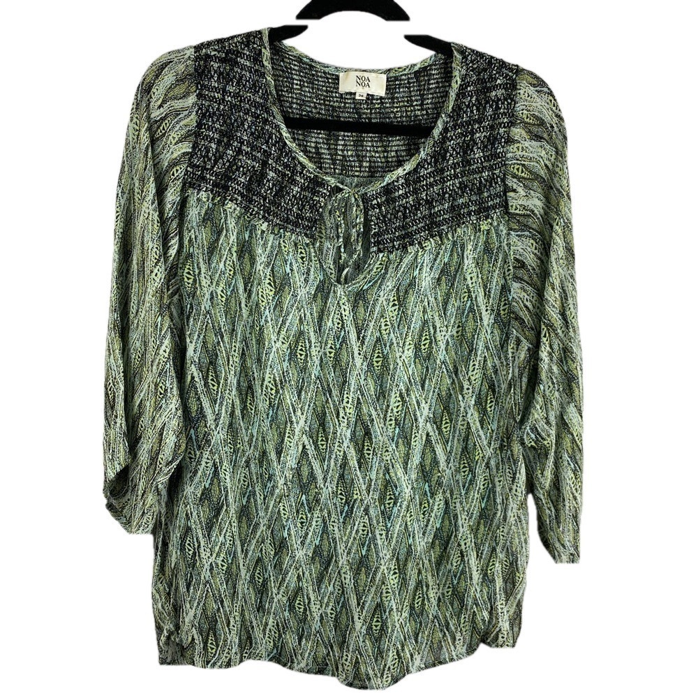 NOA Noa Green Boho Embroidered Semi Sheer Viscose Blouse Medium